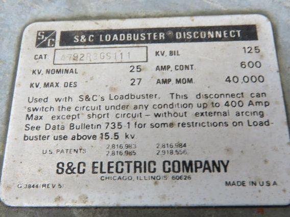S&C Loadbuster Disconnect 25KV 600A Outdoor Overhead Distribution Switch