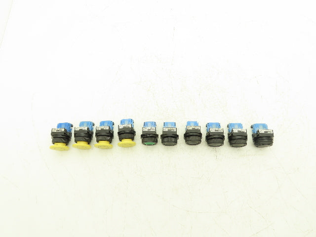 Fuji Electric Pushbutton Black & Green Flush Yellow Mushroom Momentary Lot of 10