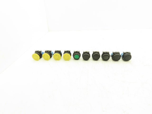 Fuji Electric Pushbutton Black & Green Flush Yellow Mushroom Momentary Lot of 10