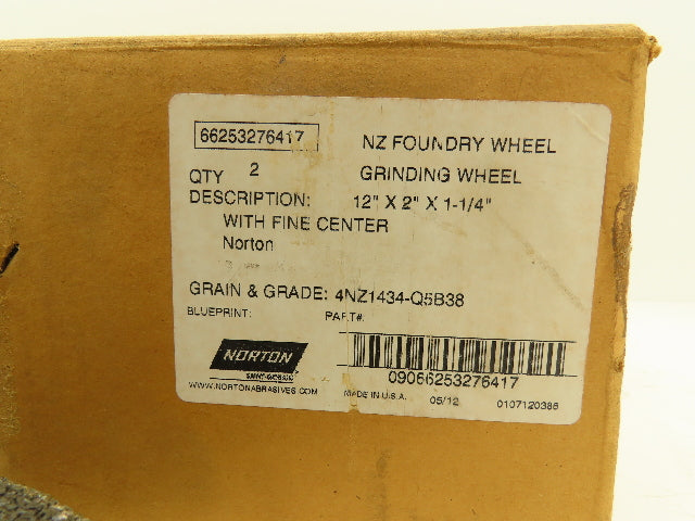 Norton 4NZ1434-Q5B38 NorZon Foundry Snagging Grinding Wheel 12"x2"x1-1/4"