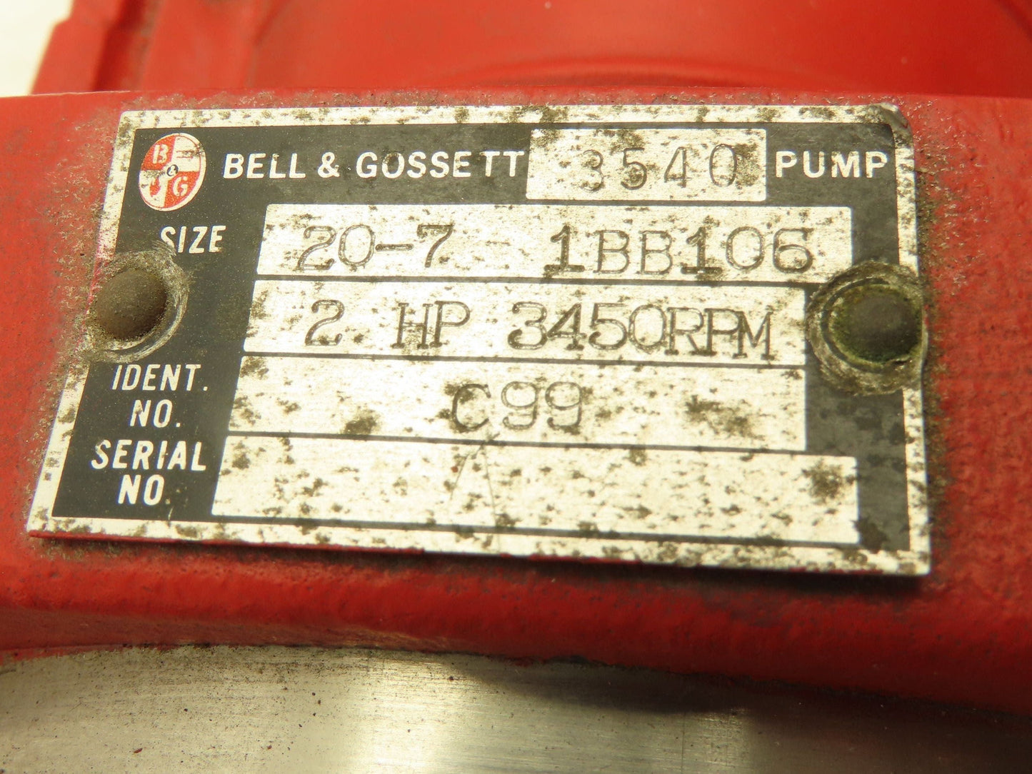 Bell & Gossett 3540 20-7 Inline Centrifugal Pump 2Hp 3450rpm 460V 1.25" Flanged