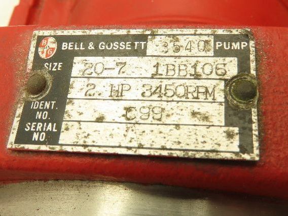 Bell & Gossett 3540 20-7 Inline Centrifugal Pump 2Hp 3450rpm 460V 1.25" Flanged