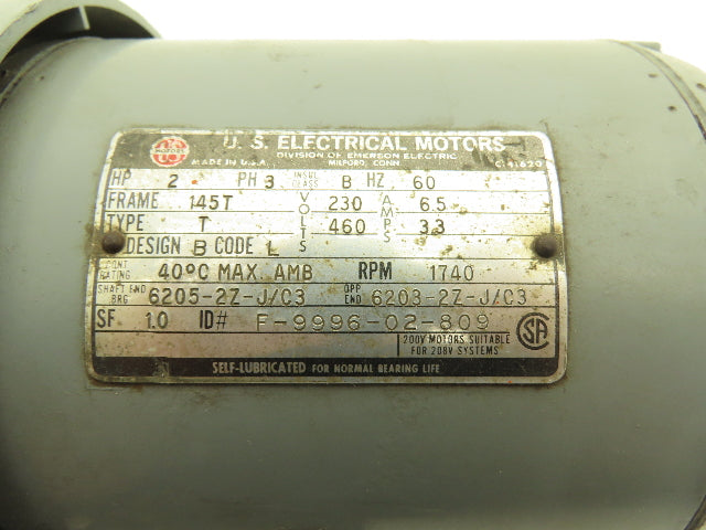 US Motors AC Electric Motor 2Hp 1740rpm 230/460v 3Ph 145T