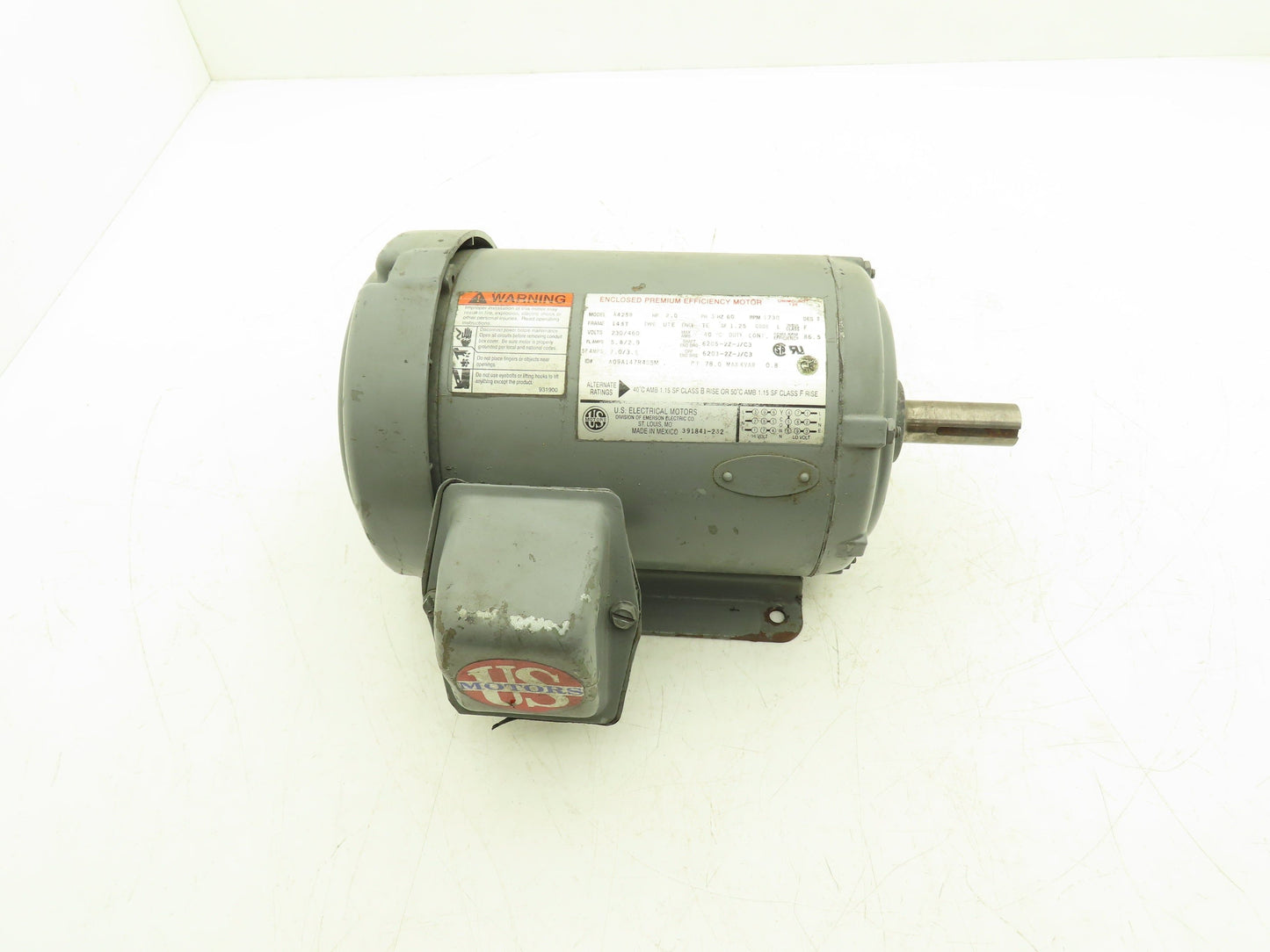 US Motors A425B AC Motor 2Hp 1730rpm 230/460v 3Ph 145T TEFC