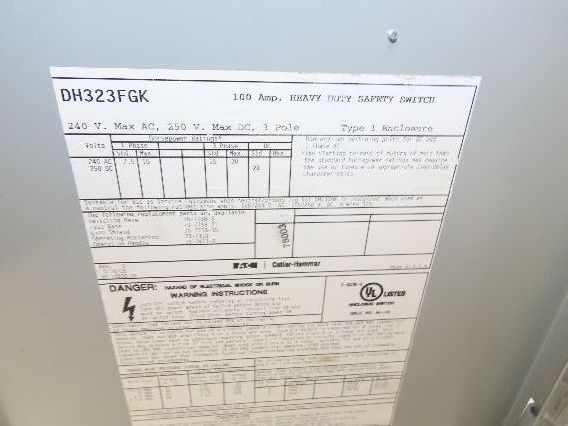 Eaton DH323FGK 100A Fusible Safety Switch 3-Pole 240V Nema 1