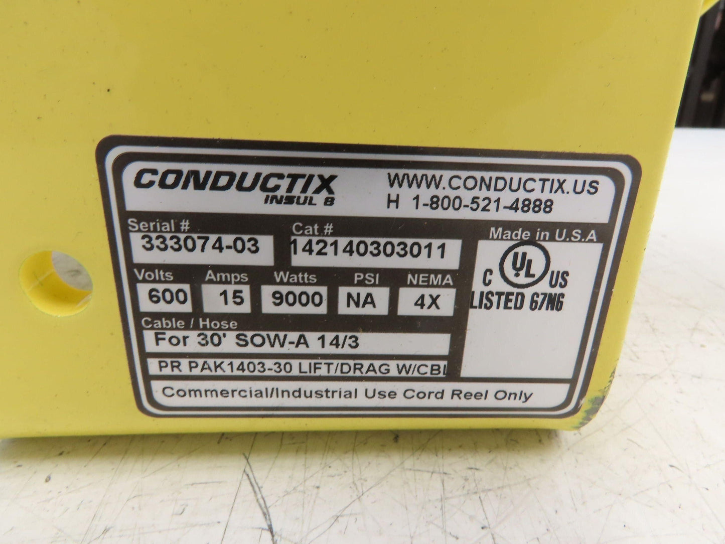 Conductix PR PAK 1403 30 1400 Series Cable Reel for 30' 14/3 SO Ratchet Locking