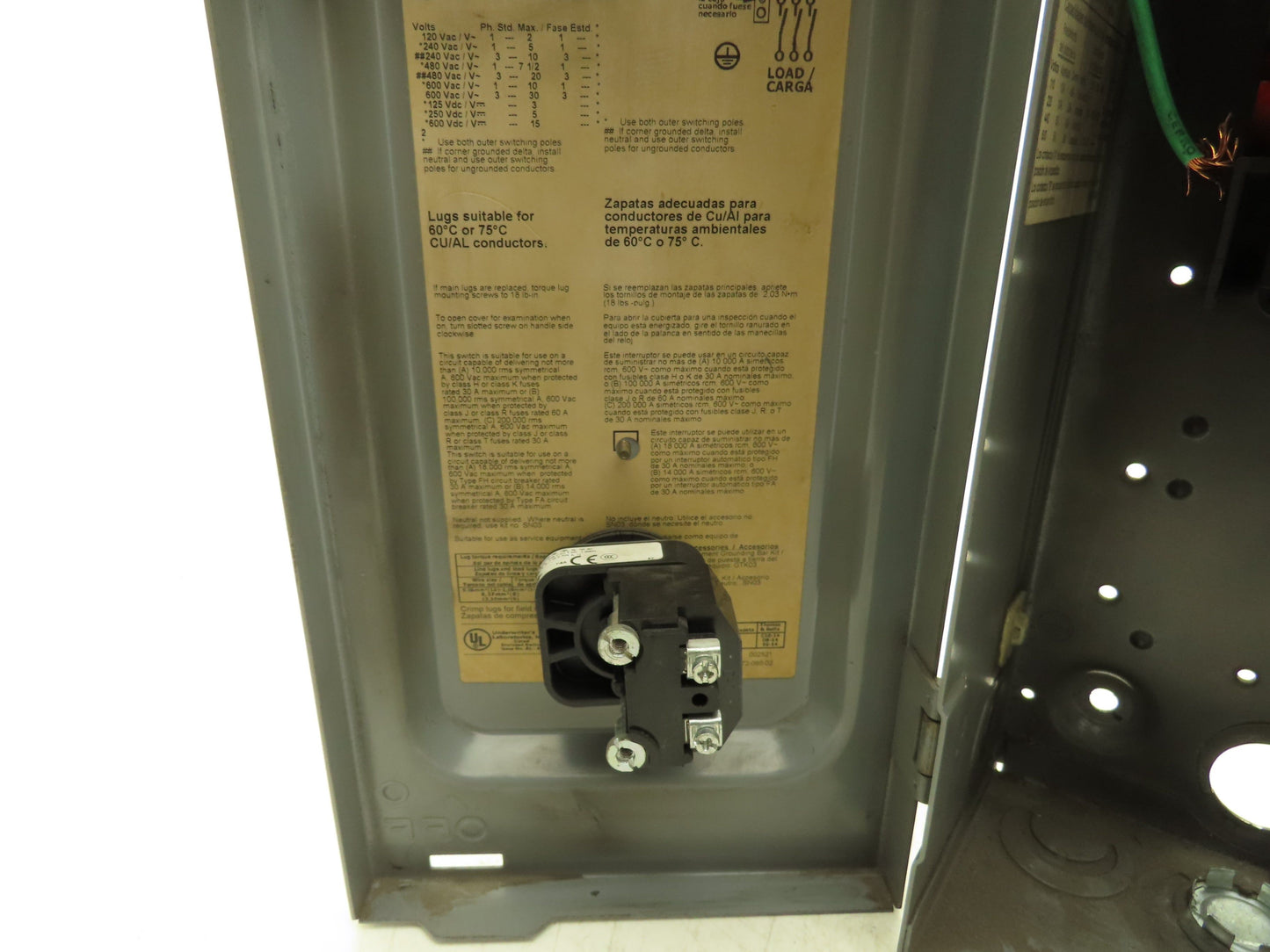 Square D HU361EI Safety Disconnect Snap Switch 30A 600V 3-Pole
