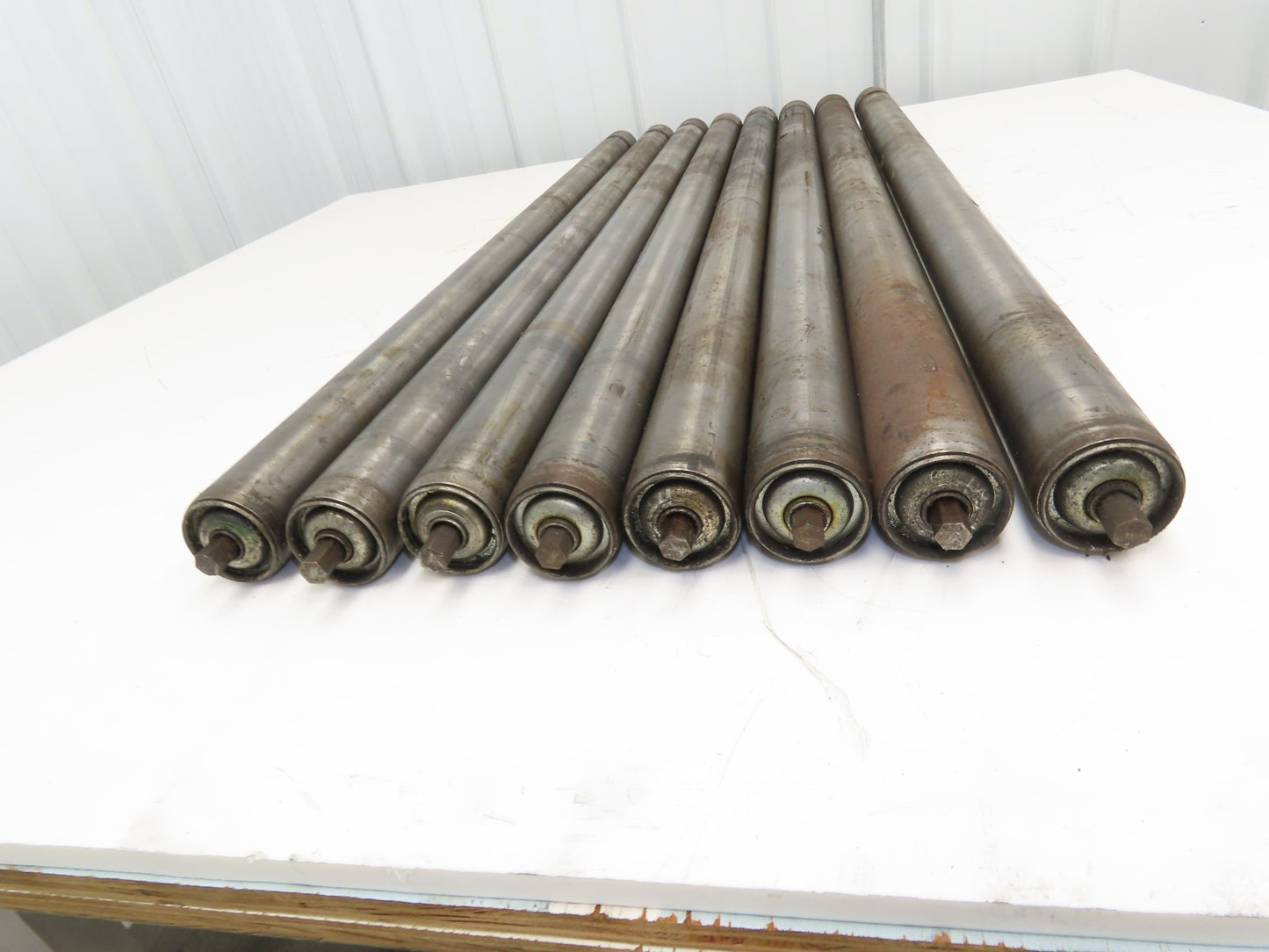1.9" Conveyor Roller 39"BF Grooved O-Ring Galvanized Steel 7/16" Hex Lot of 8