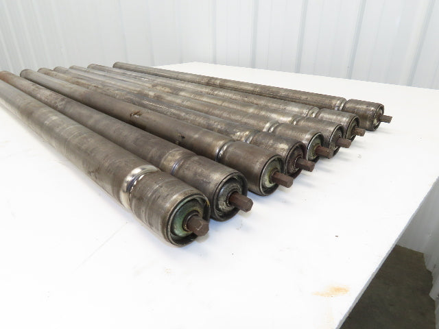 1.9" Conveyor Roller 39"BF Grooved O-Ring Galvanized Steel 7/16" Hex Lot of 8