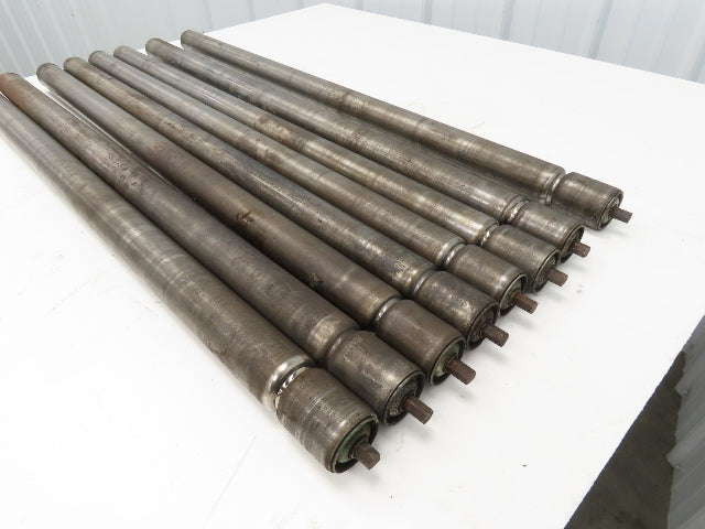 1.9" Conveyor Roller 39"BF Grooved O-Ring Galvanized Steel 7/16" Hex Lot of 8