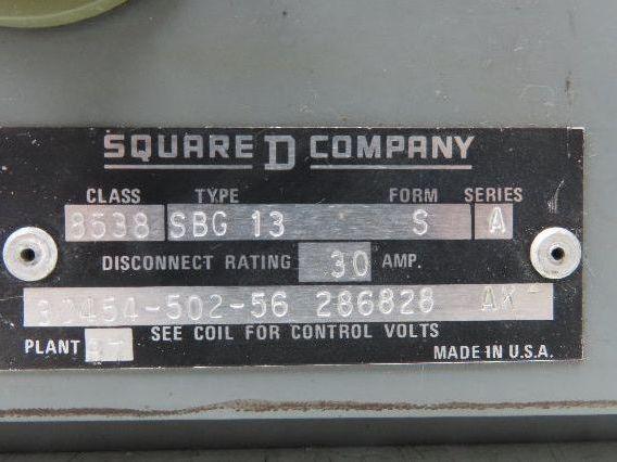 Square D 8538SBG13 Combination Motor Starter Size 0 NEMA 5Hp 600V 30A Fused
