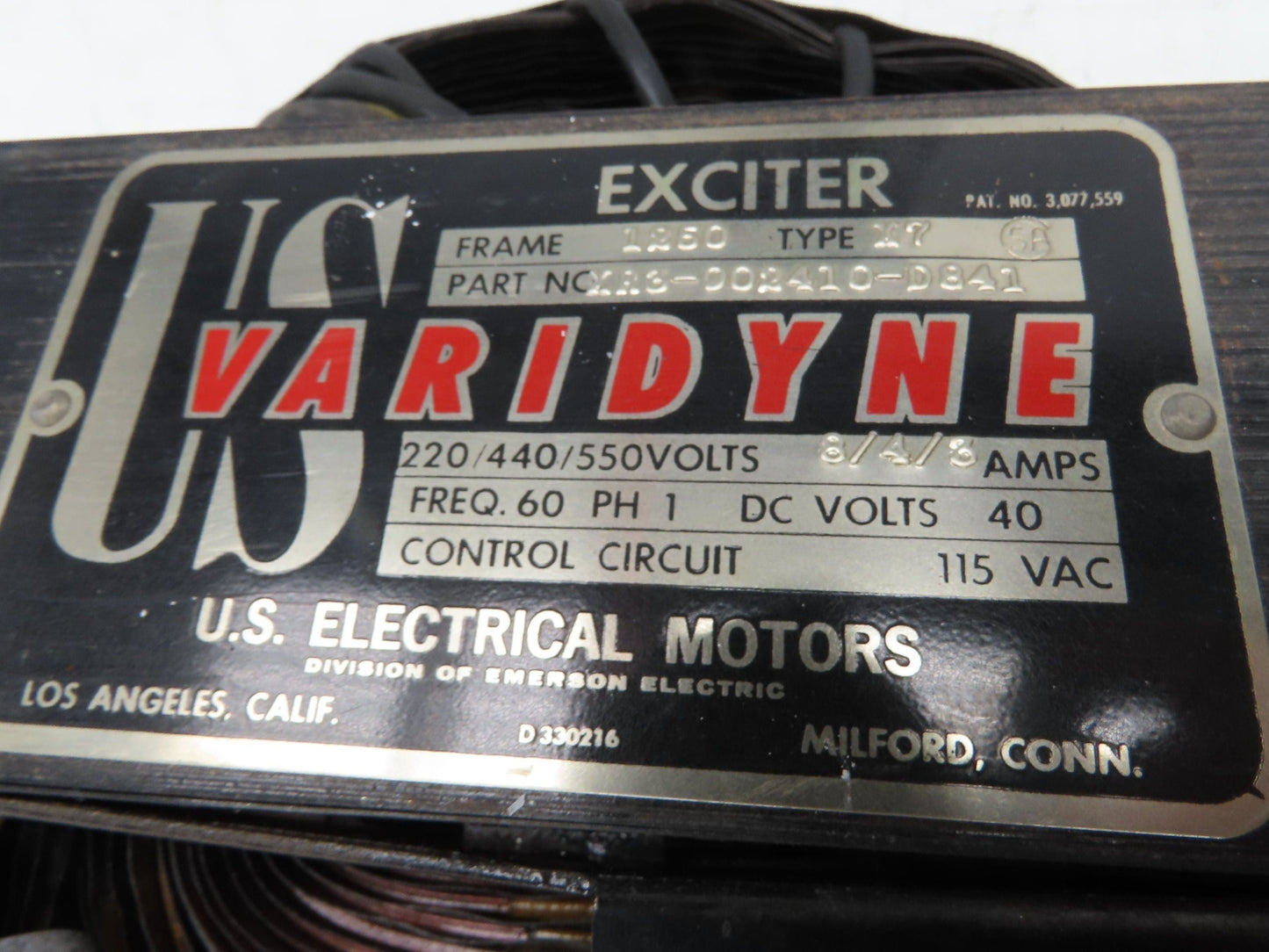 US Varidyne XR3-902410-D841 Exciter 22/440/550v 8/4/3amp 1Ph 1250 Frame 40vDC