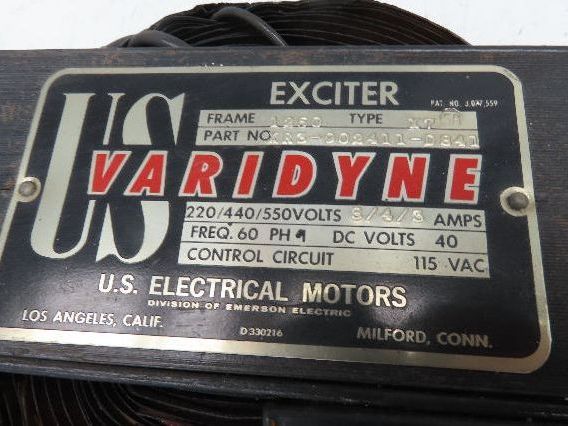 US Varidyne XR3-902411-D841 Exciter 22/440/550v 8/4/3amp 1Ph 1250 Frame 40vDC