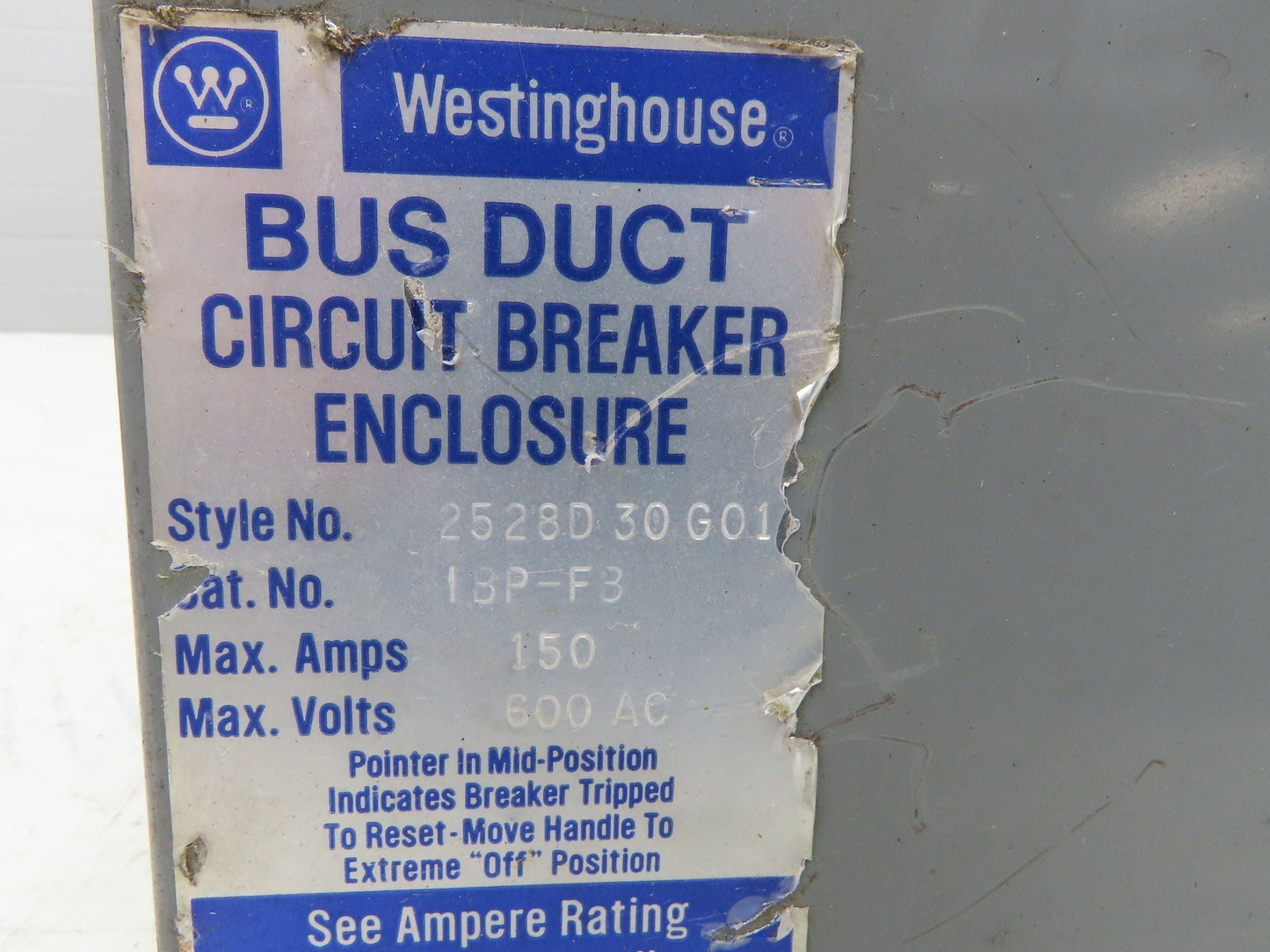Westinghouse Busway Disconnect Switch Bus Plug 15A 600VAC 3PH 3W