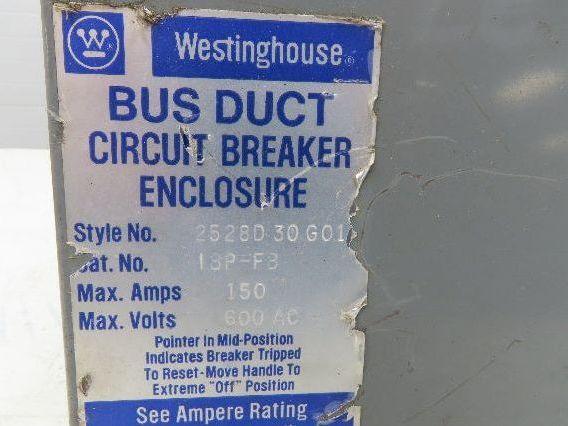 Westinghouse Busway Disconnect Switch Bus Plug 15A 600VAC 3PH 3W