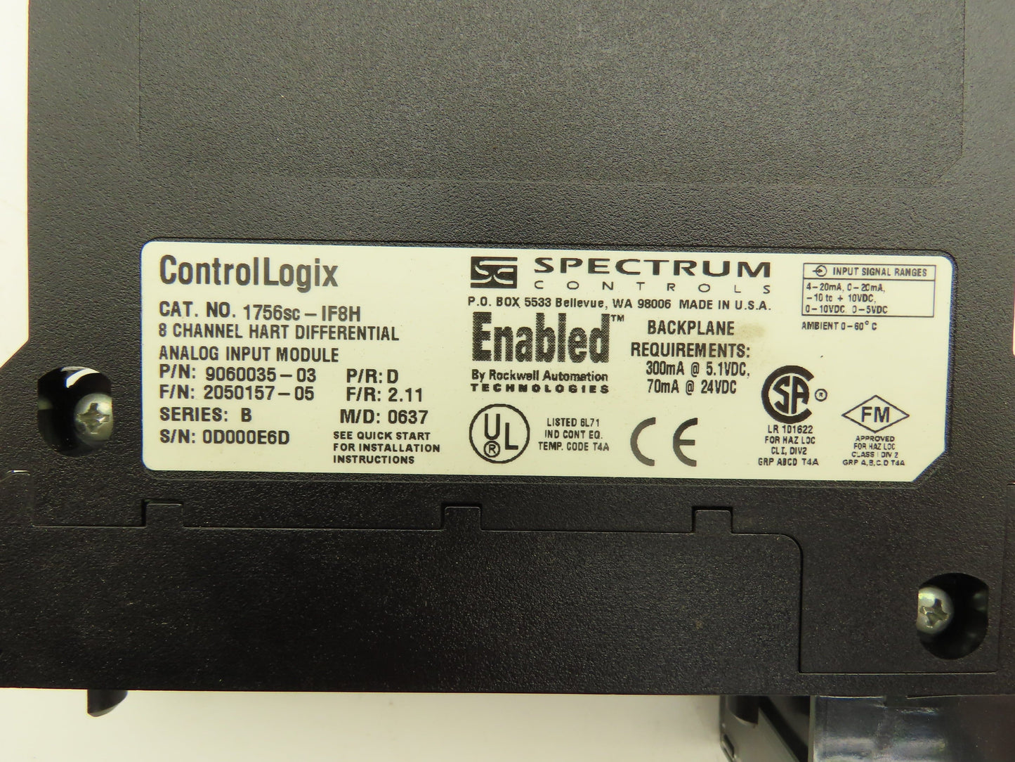 Spectrum Controls 1756SC-IF8H ControlLogix Hart Differential Analog Input