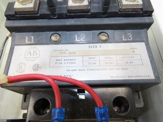 Allen Bradley 509-DAD Motor Starter Size 3 Contactor 509-DOD 600V 90A 50Hp