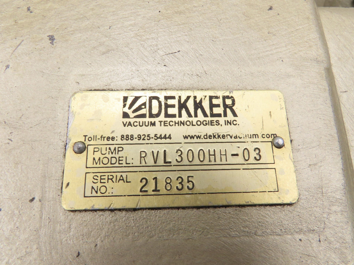 Dekker RVL300-HH-03 DuraVane Lubricated Rotary Vane Vacuum Pump 15Hp 300ACFM