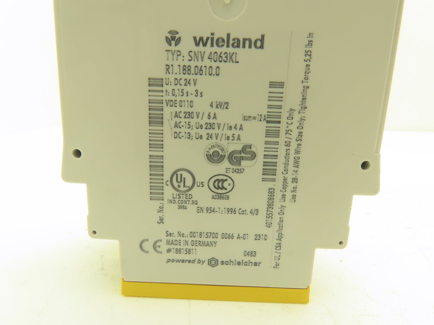 Wieland R1.188.0610.0 SNV 4063KL Safety Relay 24vDC Control Lot of 2