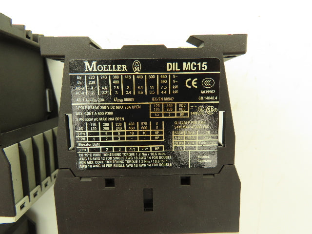 Siemens DIL MC15-01 Contactor 10Hp 600v 3Ph Accessory Block 400v 4A Lot of 5