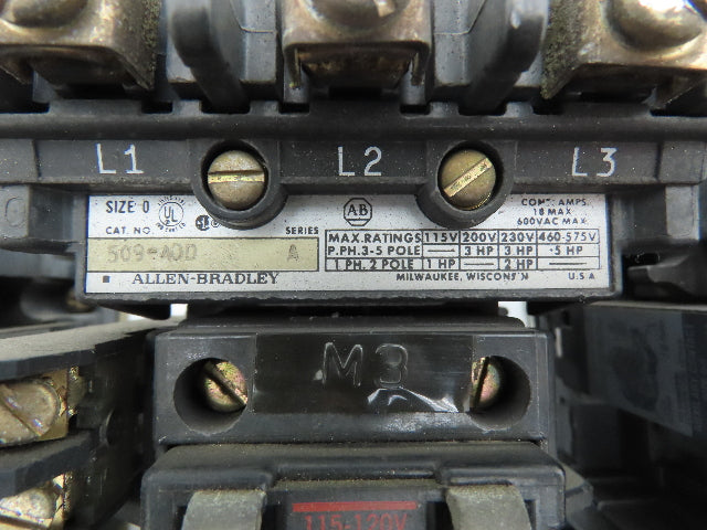 Allen Bradley 509-AOD Motor Starter 3Ph 575v 5Hp Overload Relay NEMA 0 Lot of 3