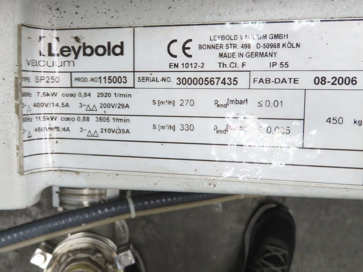 Leybold SP250 ScrewLine Dry Vacuum Pump 330m3/h 11.5kw 210/460V 3Ph