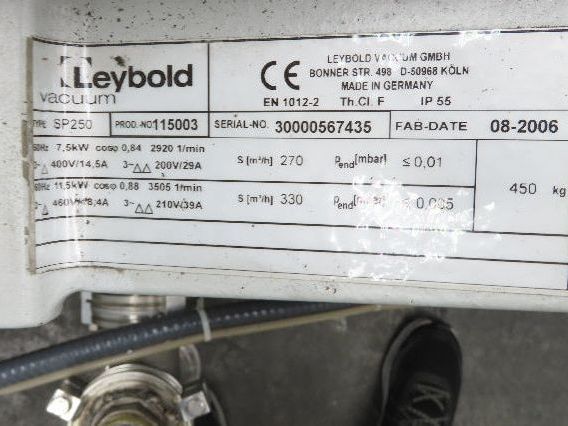 Leybold SP250 ScrewLine Dry Vacuum Pump 330m3/h 11.5kw 210/460V 3Ph