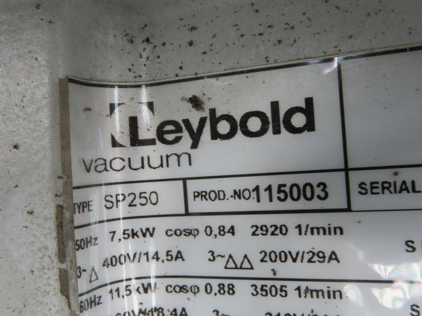 Leybold SP250 ScrewLine Dry Vacuum Pump 330m3/h 11.5kw 210/460V 3Ph
