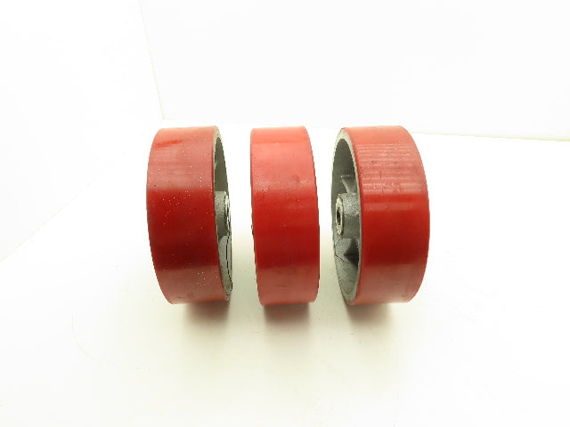 Caster Wheel 10" x 3" Red Poly Metal 3/4" Bore Lot of 3