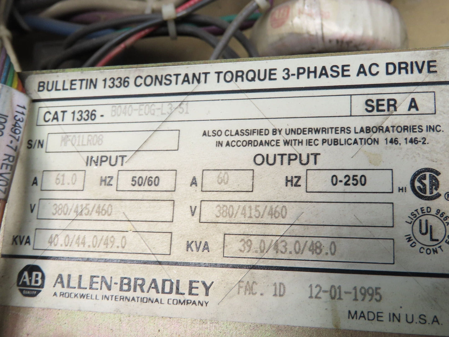 Allen-Bradley 1336-B040-EOG-L3-S1 AC Drive 40Hp 460V 3Ph VFD *Parts Only*