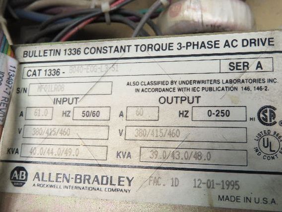 Allen-Bradley 1336-B040-EOG-L3-S1 AC Drive 40Hp 460V 3Ph VFD *Parts Only*