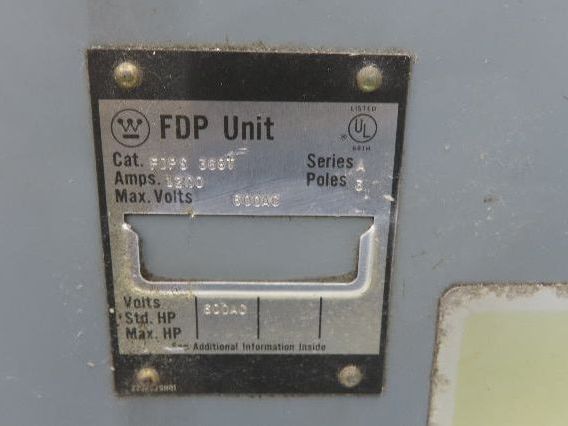Westinghouse FDPS 368T Fusible Disconnect Switch 600VAC 1200Amp
