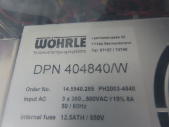 Wohrle DPN 4048100/19-A Power Supply 48VDC 100A 4800W Input 480VAC PH2003-4840