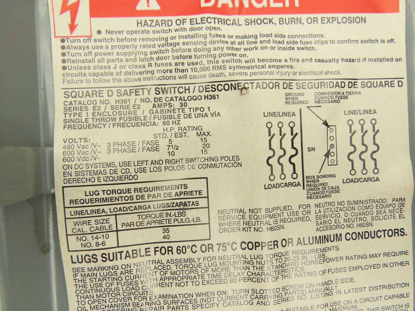 Square D H361 Safety Disconnect Switch Fusible 30A 3PH Series E1 Mixed Lot of 2