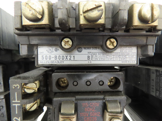 Allen Bradley 500-B0DX21 Motor Starter Series B 10Hp 27A 3P 120V Coil Lot of 4