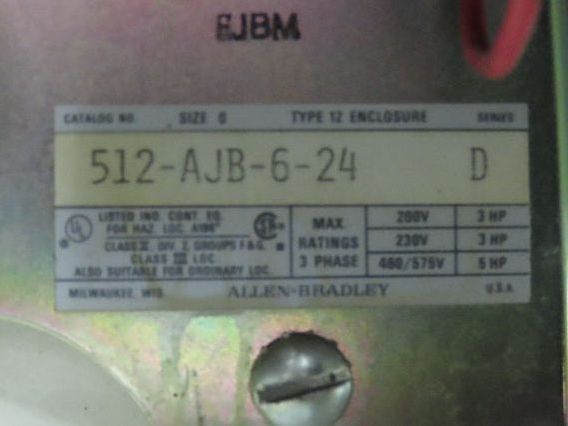 Allen Bradley 512-AJB-6-24 Combination Motor Starter 600V 3Ph