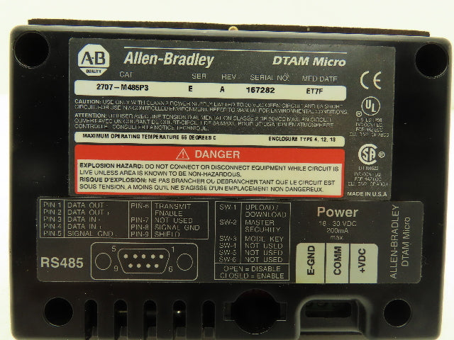 Allen Bradley 2707-M485P3 DTAM Micro HMI Operator Interface Module Lot of 2