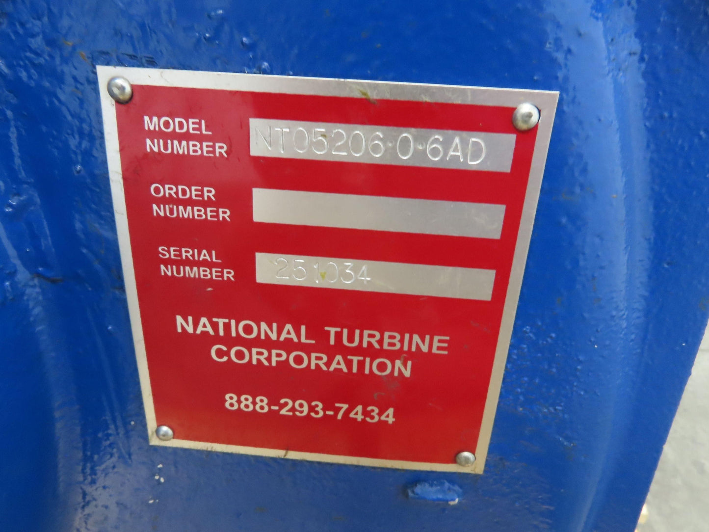 National Turbine NT05206-0-6AD Multistage Centrifugal Blower 6 Stage 5" Valve