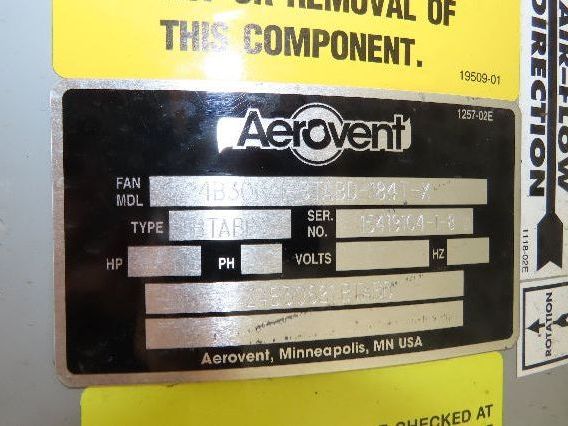 Aerovent BTABD Tubeaxial Fan 24" Belt Drive Max 3 Hp No Motor Paint Booth