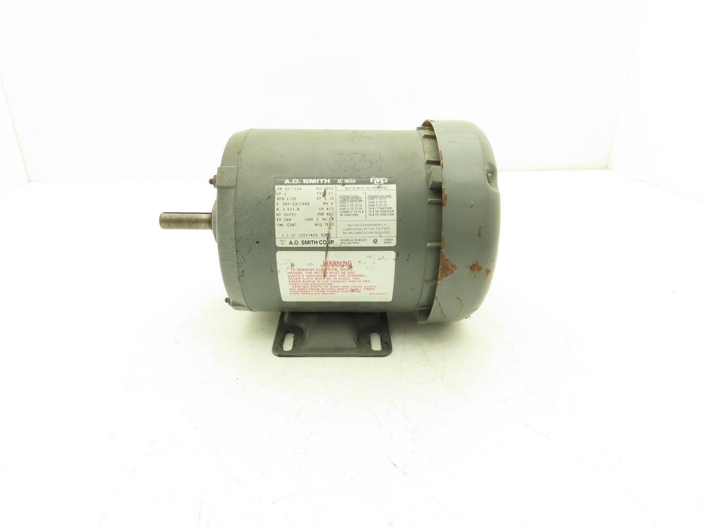 A.O. Smith 327P103 AC Motor 1Hp 1725rpm 208-230/460v 3ph 56H TEFC