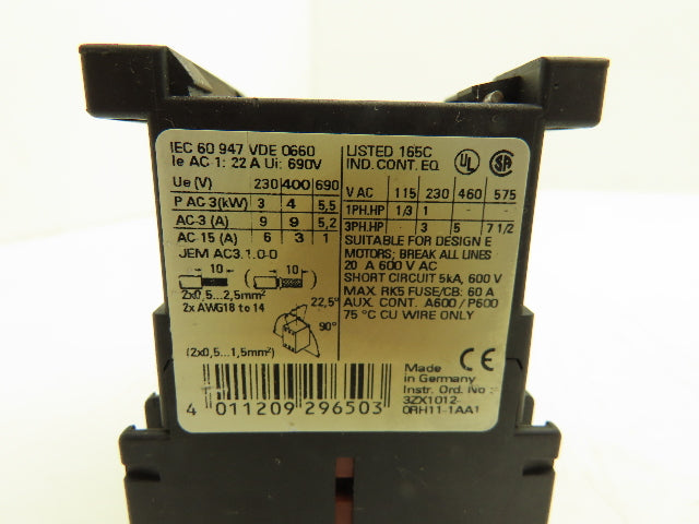Siemens 3RT1016-2BB41 Motor Starter Contactor 3-Pole 1NO 22A 7.5Hp Lot of 18