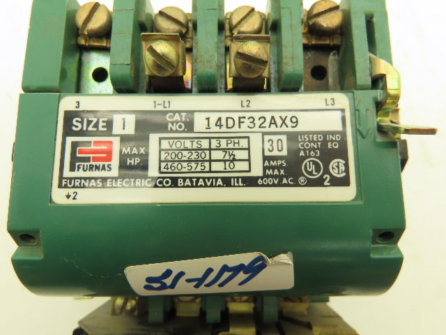 Furnas 14DF32AX9 Motor Starter NEMA Size 1 30A 230VAC/575VAC 7.5Hp/10Hp