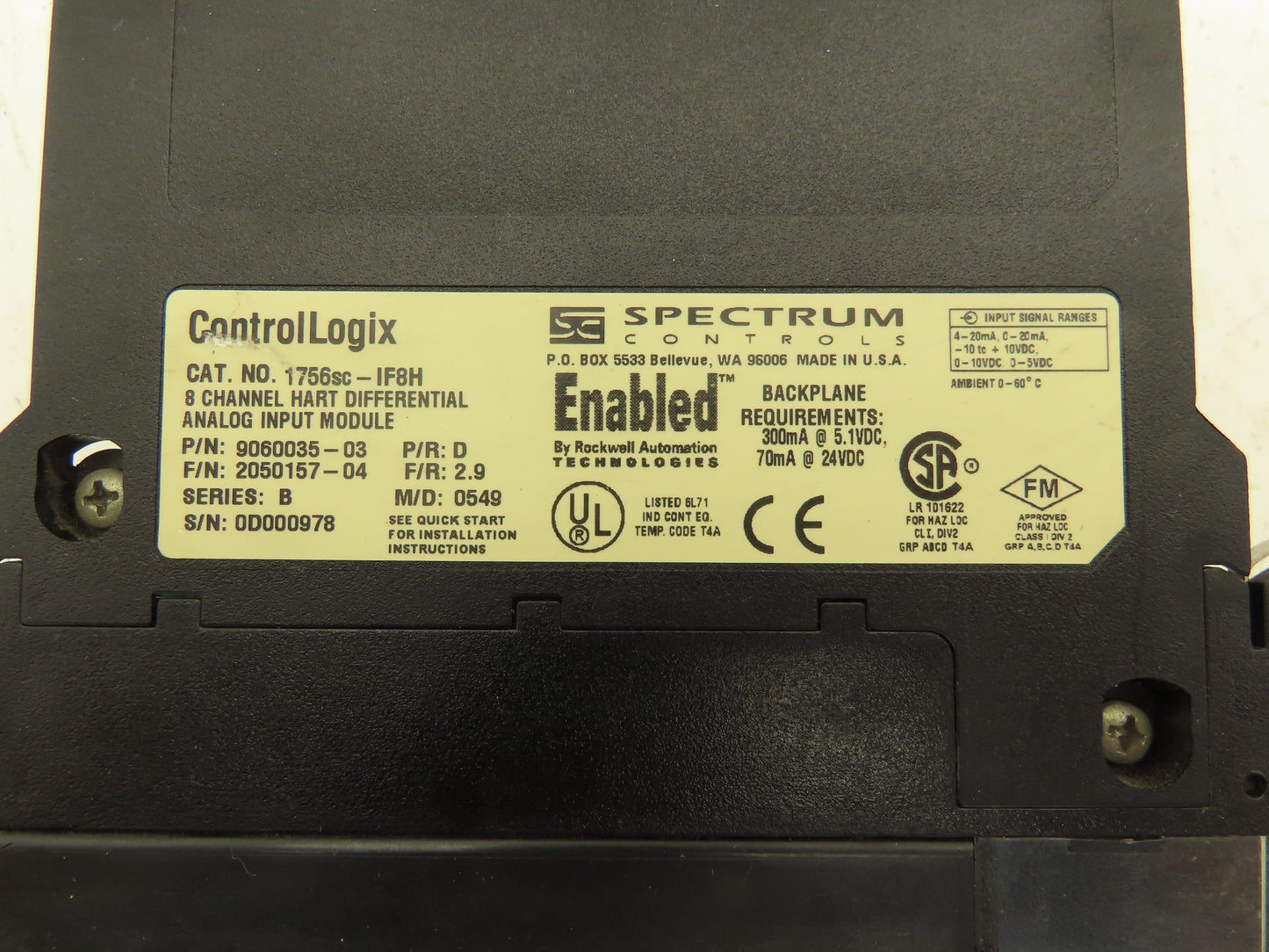 Spectrum Controls 1756sc-IF8H ControlLogix Hart Differential Analog Input Ser B
