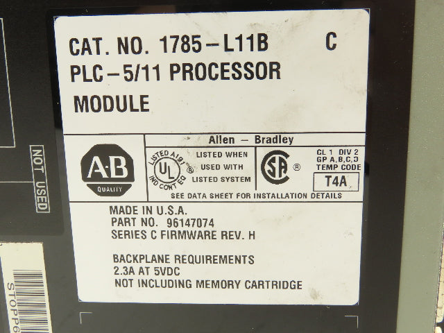 Allen Bradley 1785-L11B PLC-5/11 Processor CPU Module With Key Lot of 2