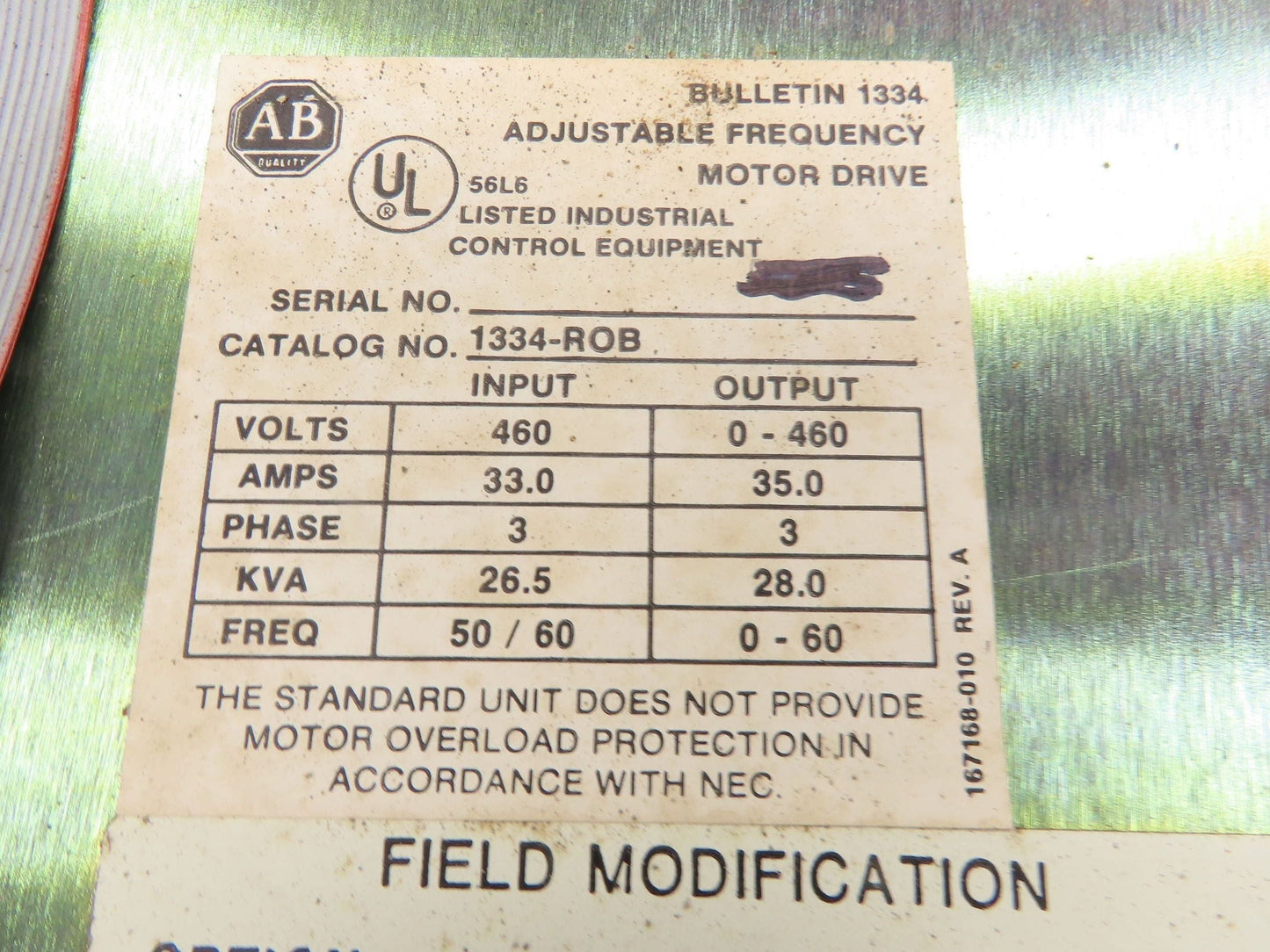 Allen Bradley 1334-ROB VFD Adjustable Frequency Drive 25Hp 460V 35A 3 Phase