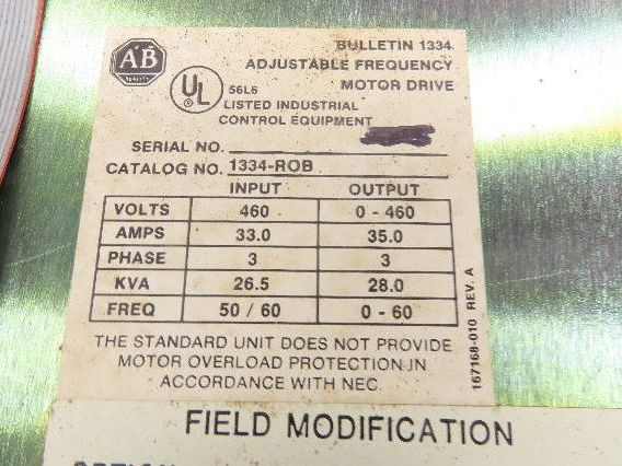 Allen Bradley 1334-ROB VFD Adjustable Frequency Drive 25Hp 460V 35A 3 Phase