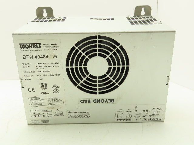 Wohrle DPN 404840/W Power Supply 48-60vDC 40-33A 2kW Out 380-500vAC 3Ph In