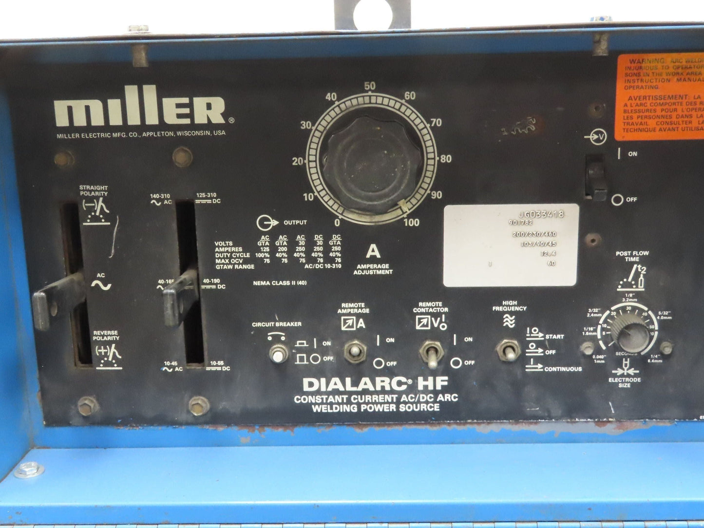 Miller DIALARC HF Tig Welder Power Source 250Amp AC Footpedal 1Ph 230V