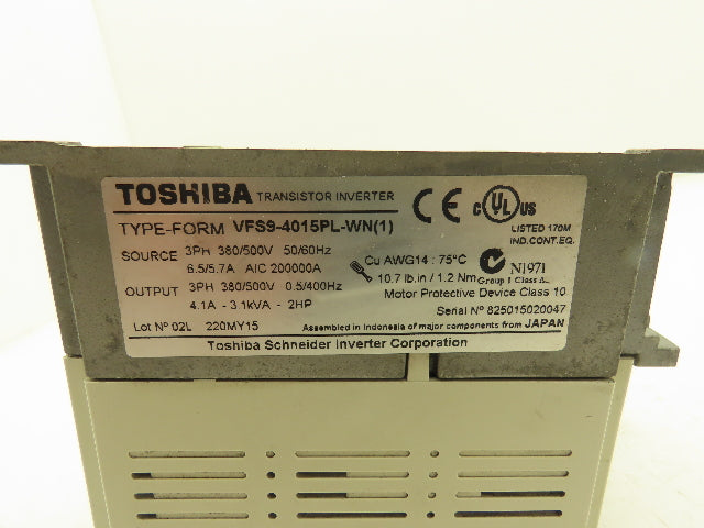 Toshiba VFS9-4015PL-WN(1) VFD 0.5/400Hz 2Hp 380/500v 4.1A 3Ph In