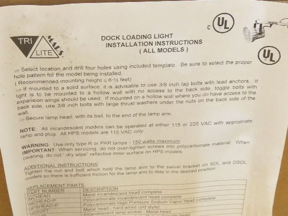 Mars DSDL-60 Tri-Lite Dock Loading Light 60" Reach